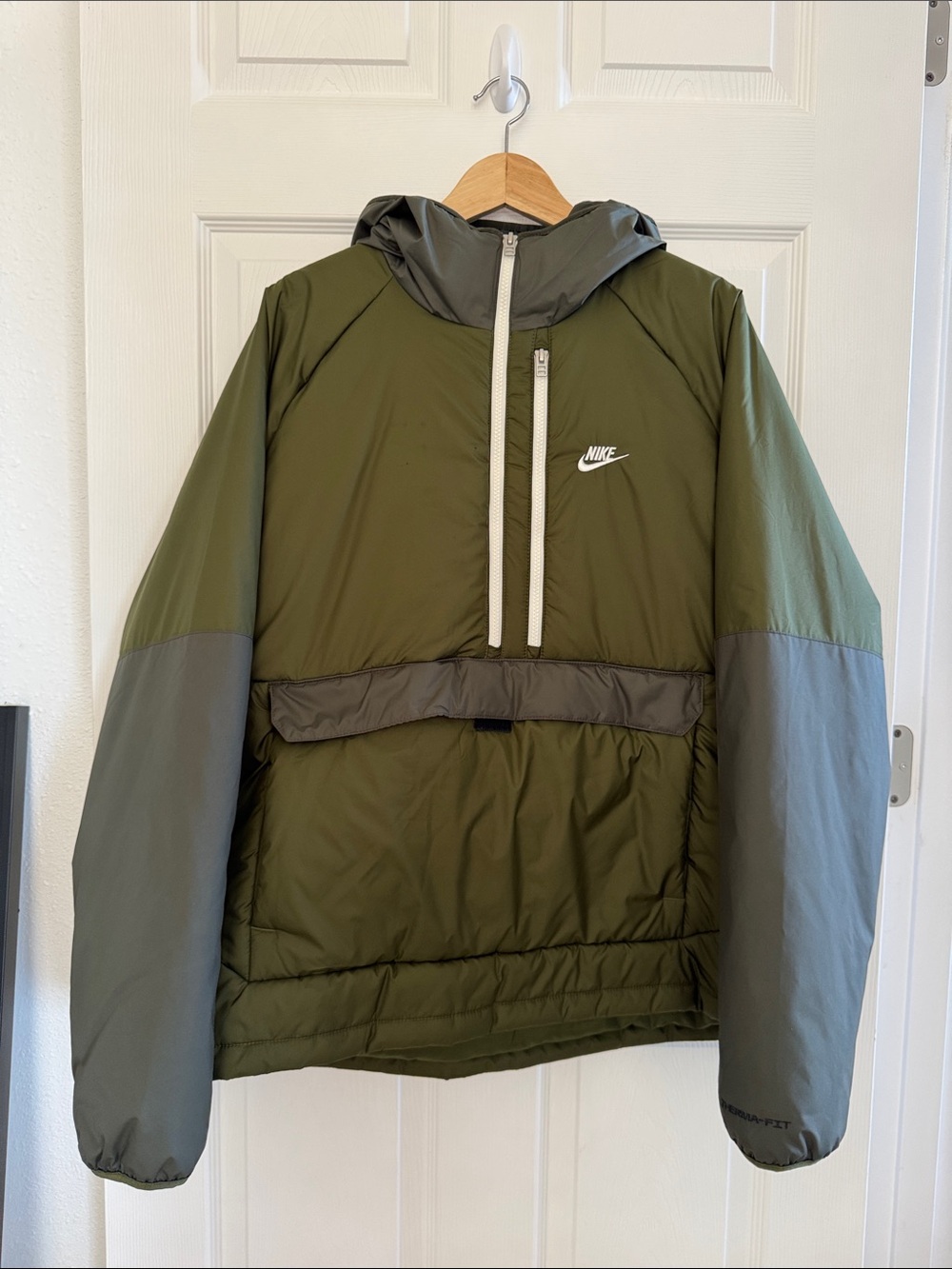 Nike Olive Green & Gray Hooded Puffer Pullover